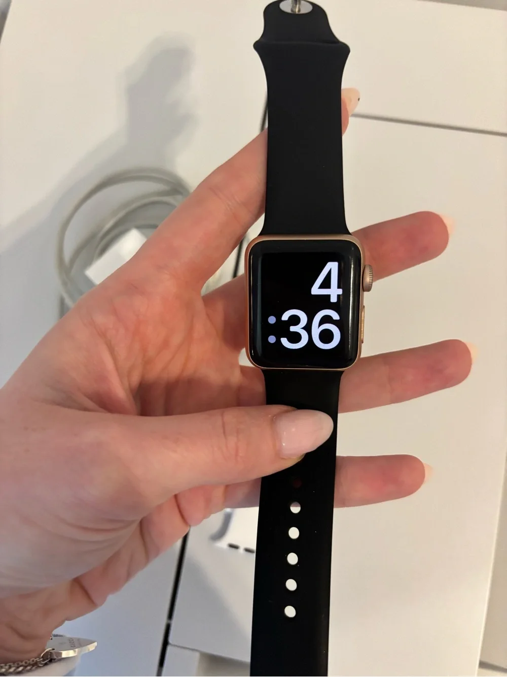Apple Watch - Black Sport Band, Rose Gold